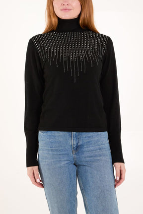 Diamante Roll Neck Jumper