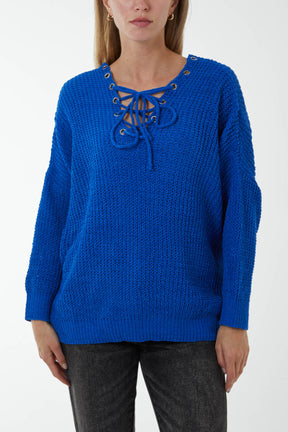 Double V Tie Front Chenille Jumper