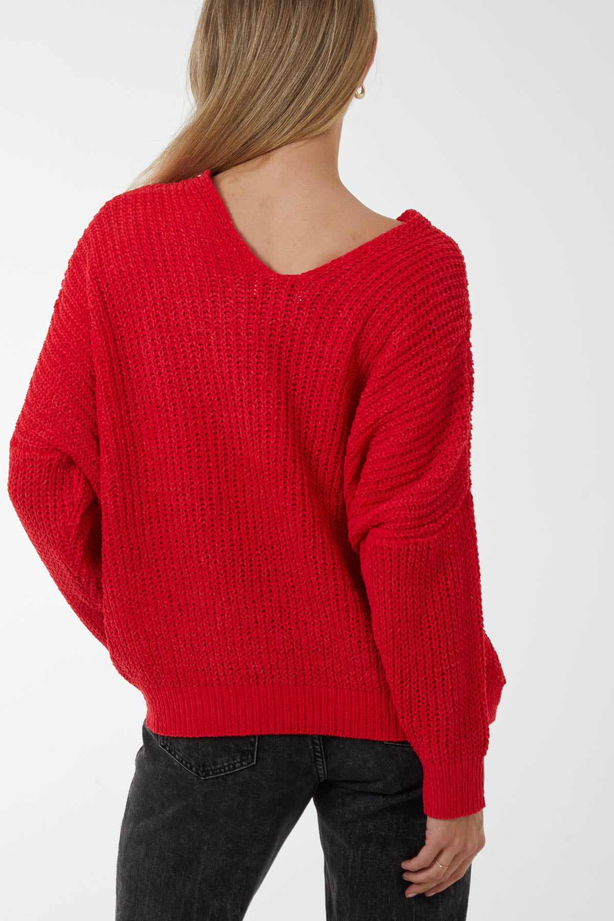 Double V Tie Front Chenille Jumper