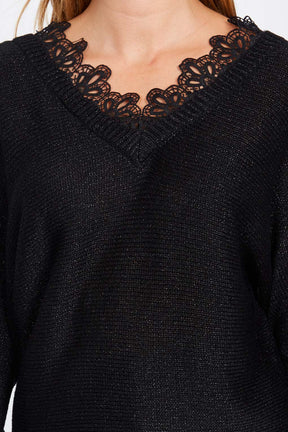 V Neck Front & Back Lace Detail Jumper