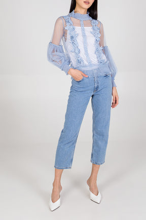 Flower Trim Mesh Top