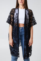 Batwing Sleeve Lace Embroidery Kimono