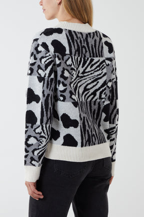 Multi Animal Patchwork Jacquard Jumper