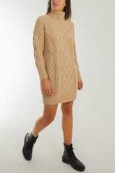 Cable Knit Roll Neck Jumper Dress