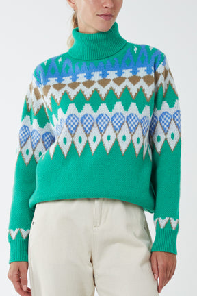 Multi Aztec Roll Neck Jumper