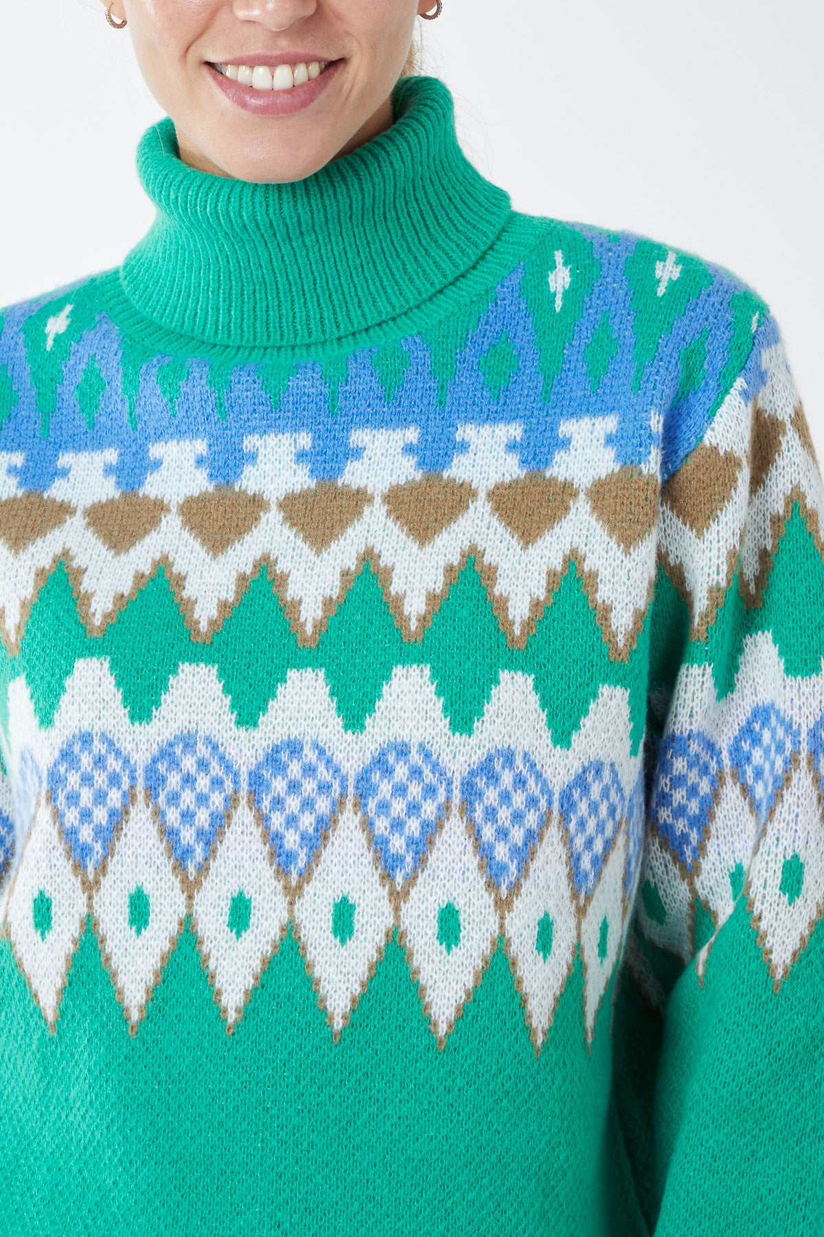 Multi Aztec Roll Neck Jumper