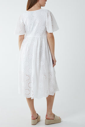 Broderie Tiered Button Smock Dress