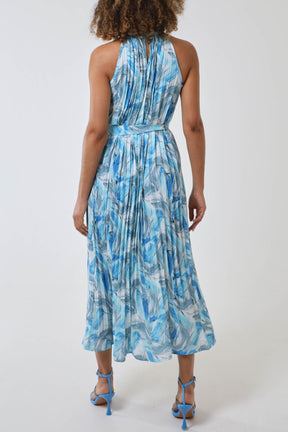 Halterneck Abstract Leaf Maxi Dress