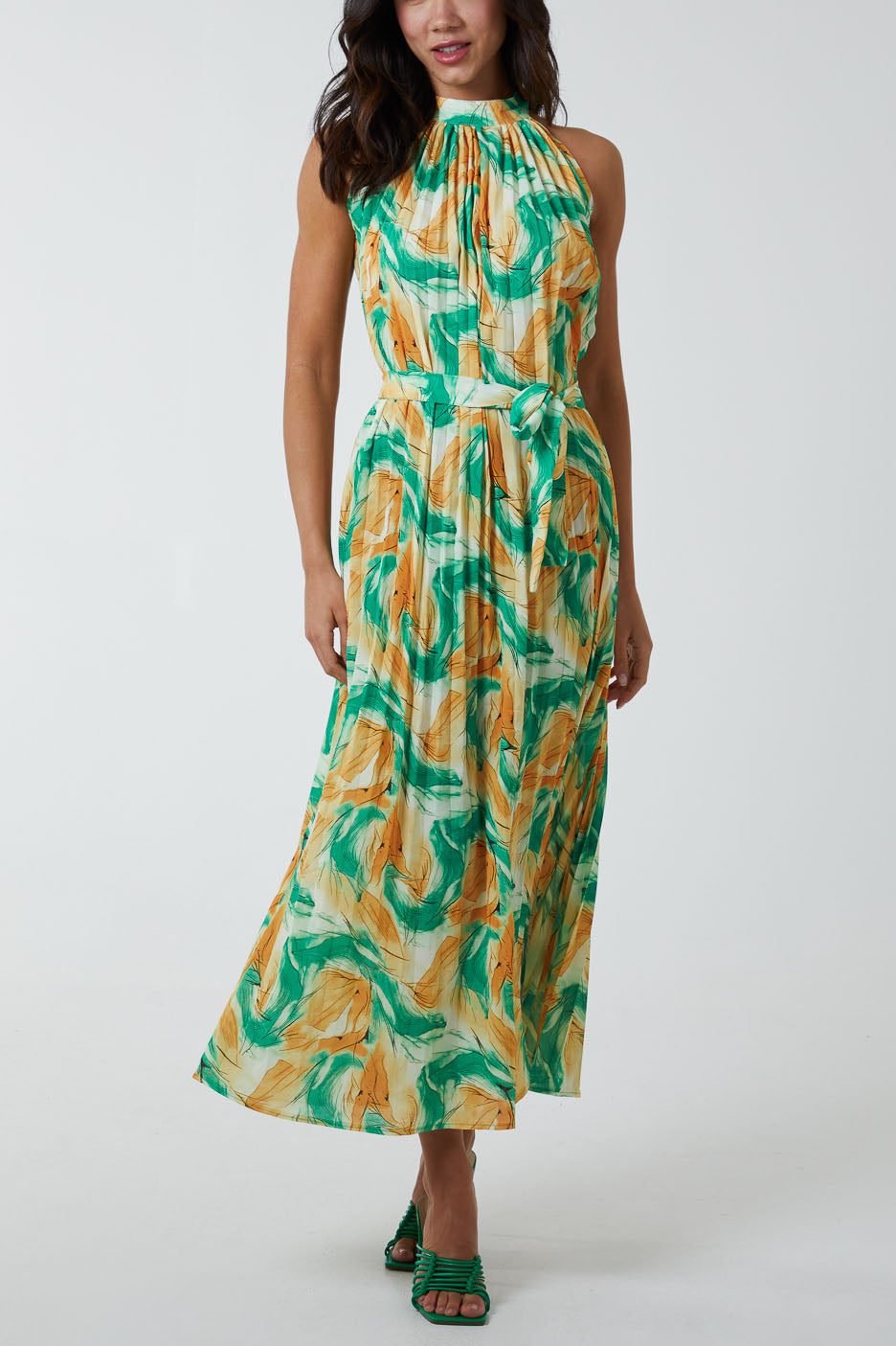 Halterneck Abstract Leaf Maxi Dress