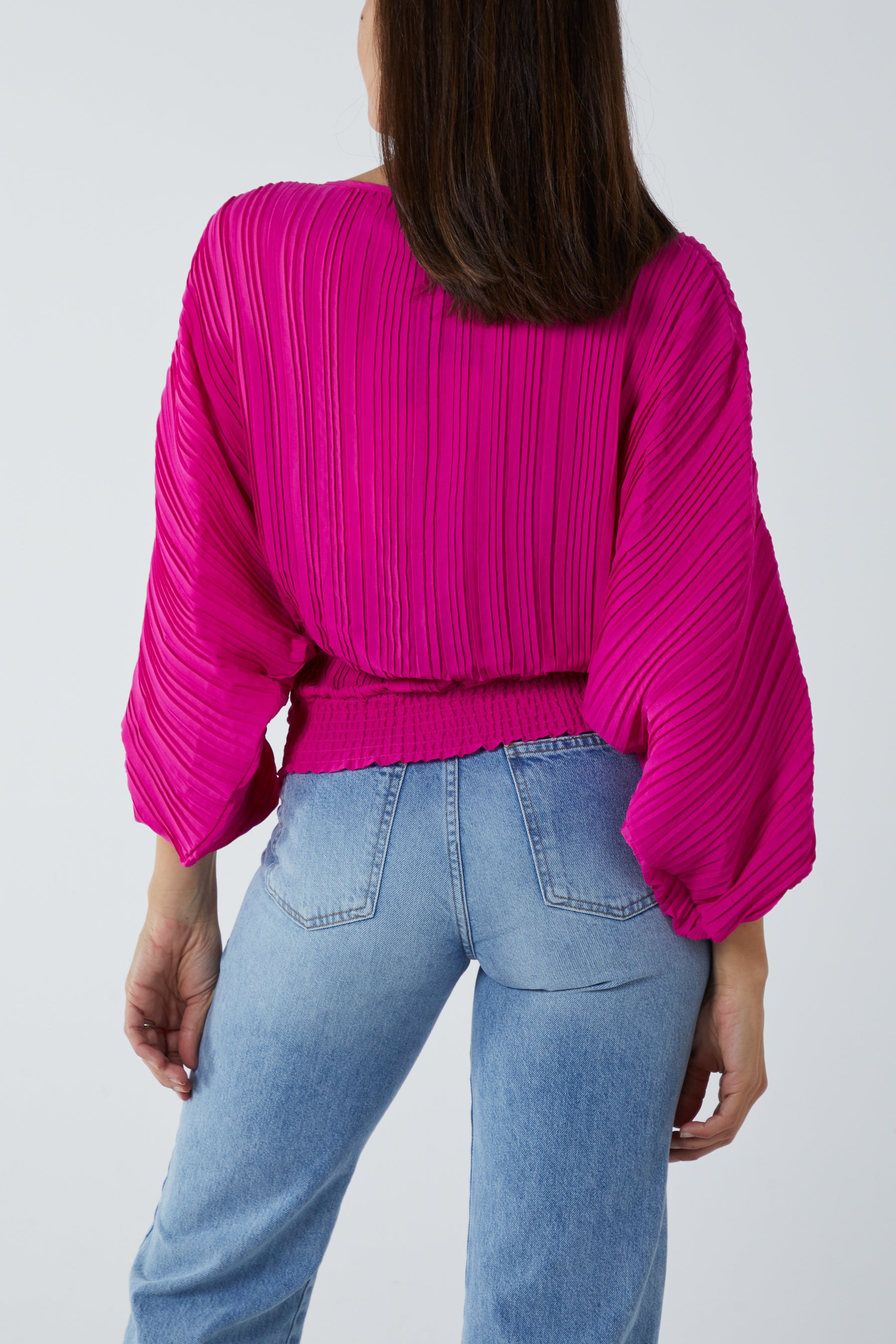 Long Sleeve Pleated Batwing Top