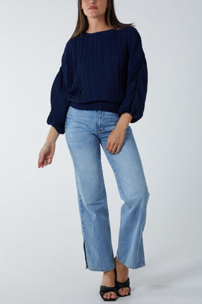 Long Sleeve Pleated Batwing Top