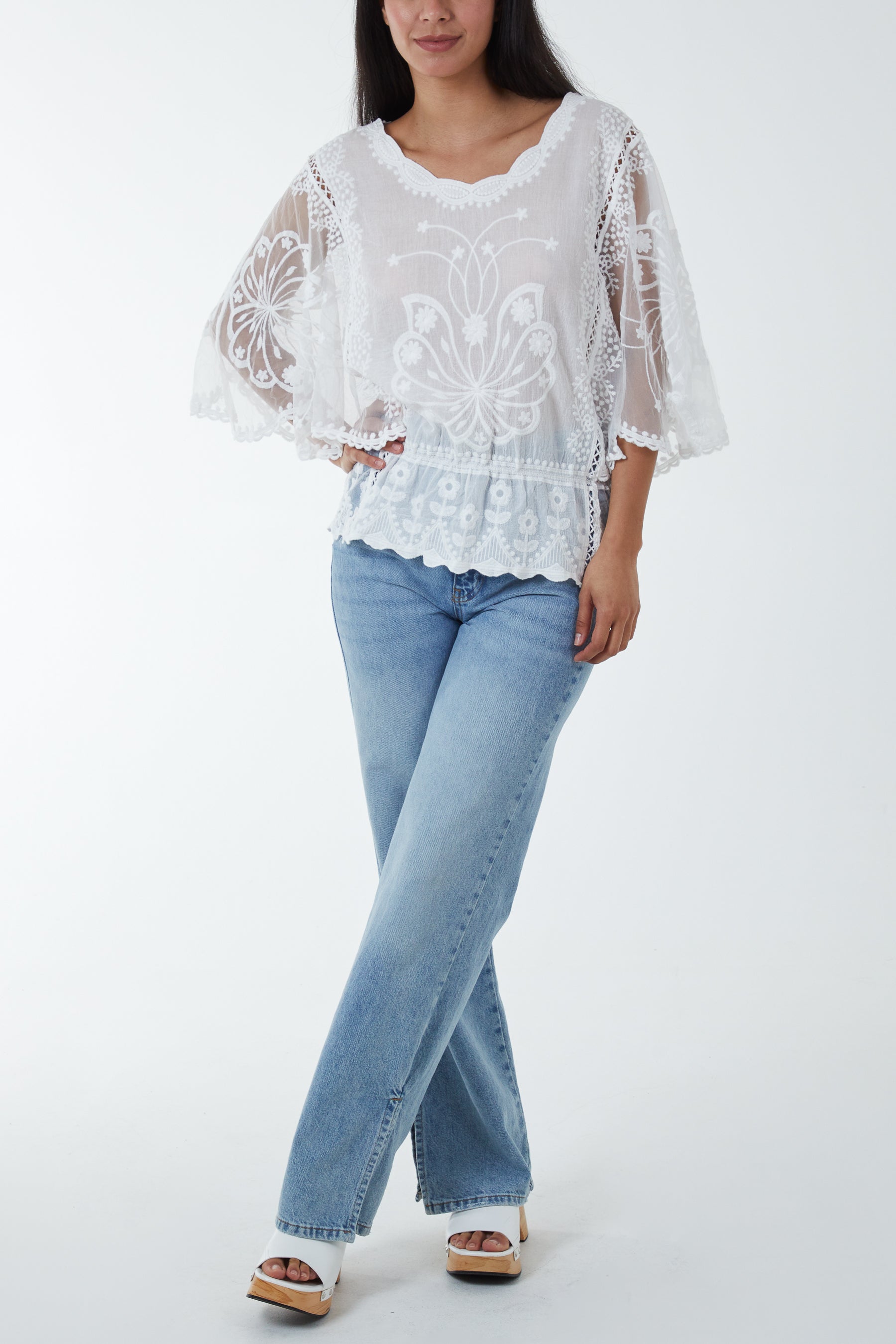 Floral Lace Butterfly Sleeve Blouse