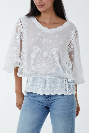 Floral Lace Butterfly Sleeve Blouse