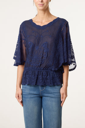 Floral Lace Butterfly Sleeve Blouse