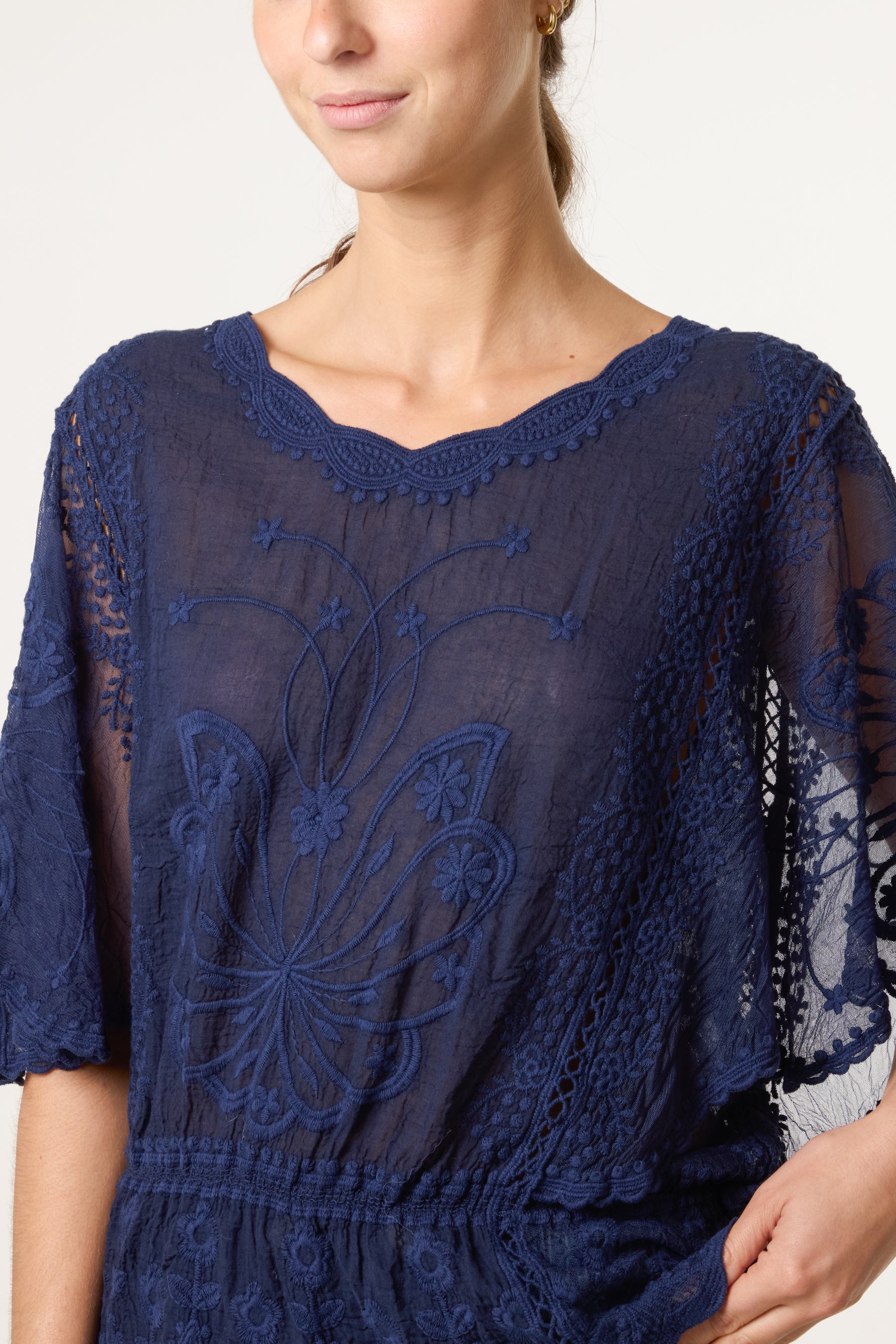 Floral Lace Butterfly Sleeve Blouse