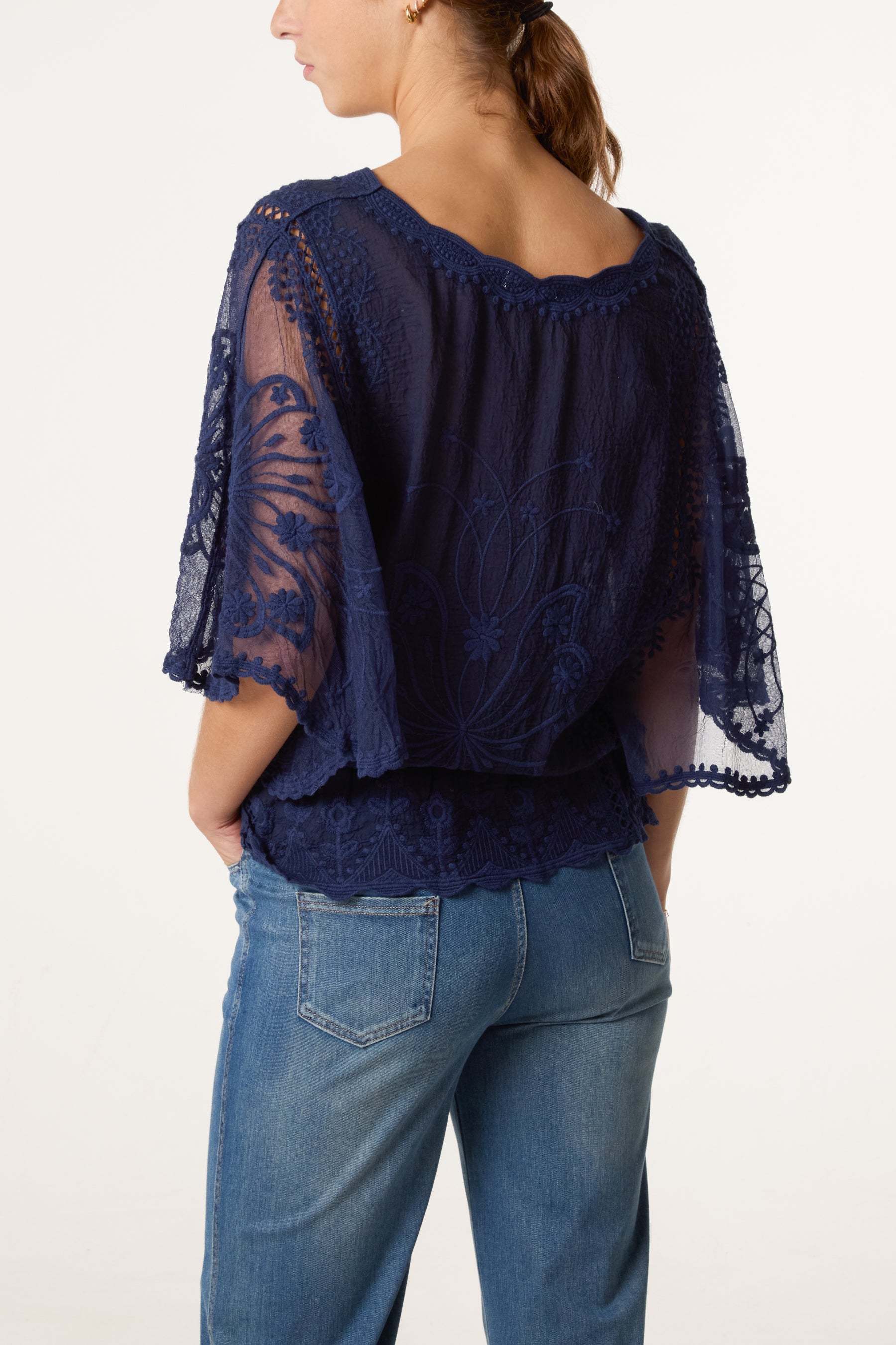 Floral Lace Butterfly Sleeve Blouse