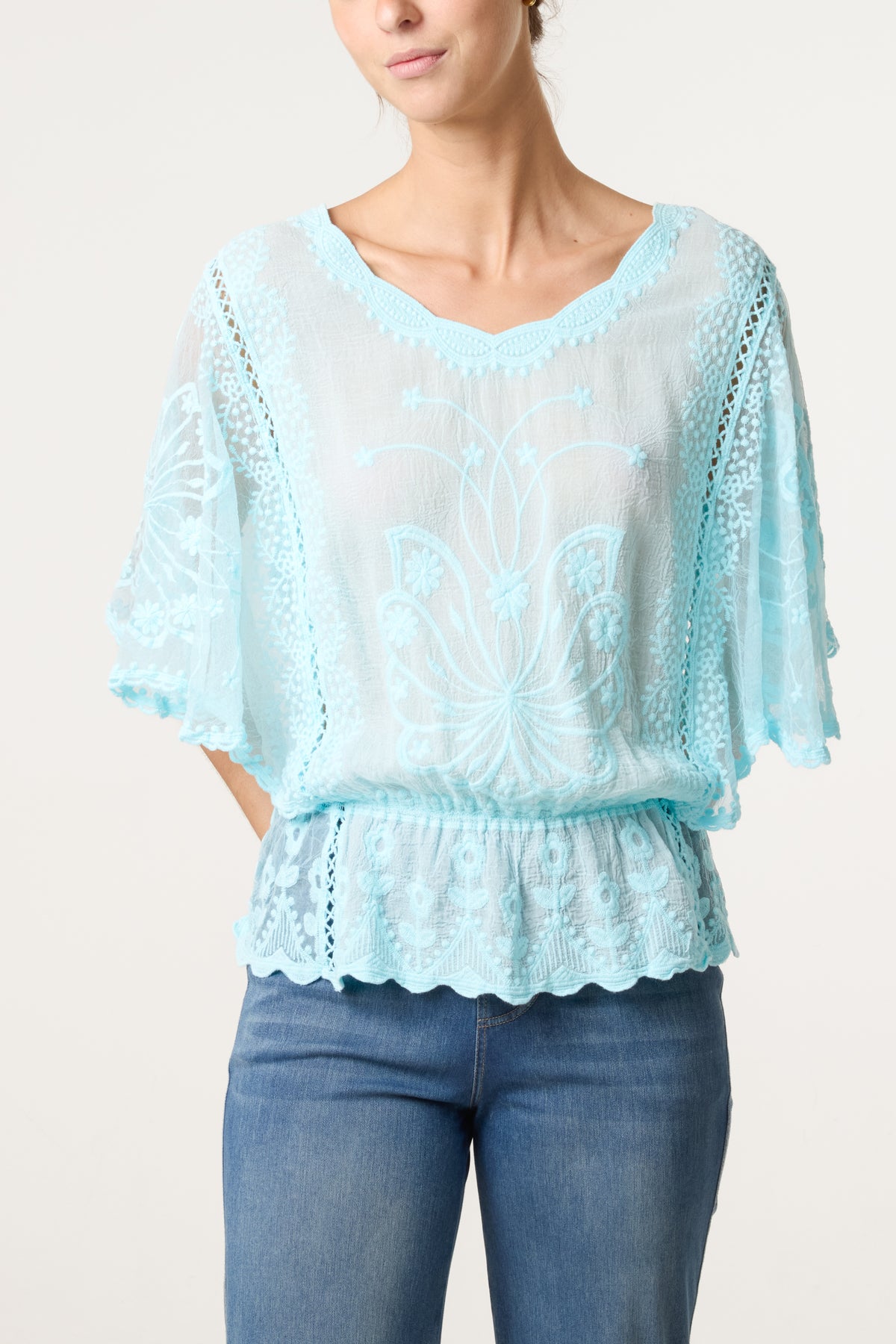 Floral Lace Butterfly Sleeve Blouse