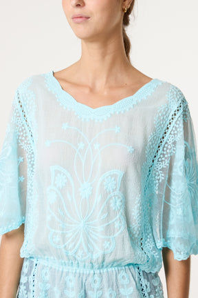 Floral Lace Butterfly Sleeve Blouse