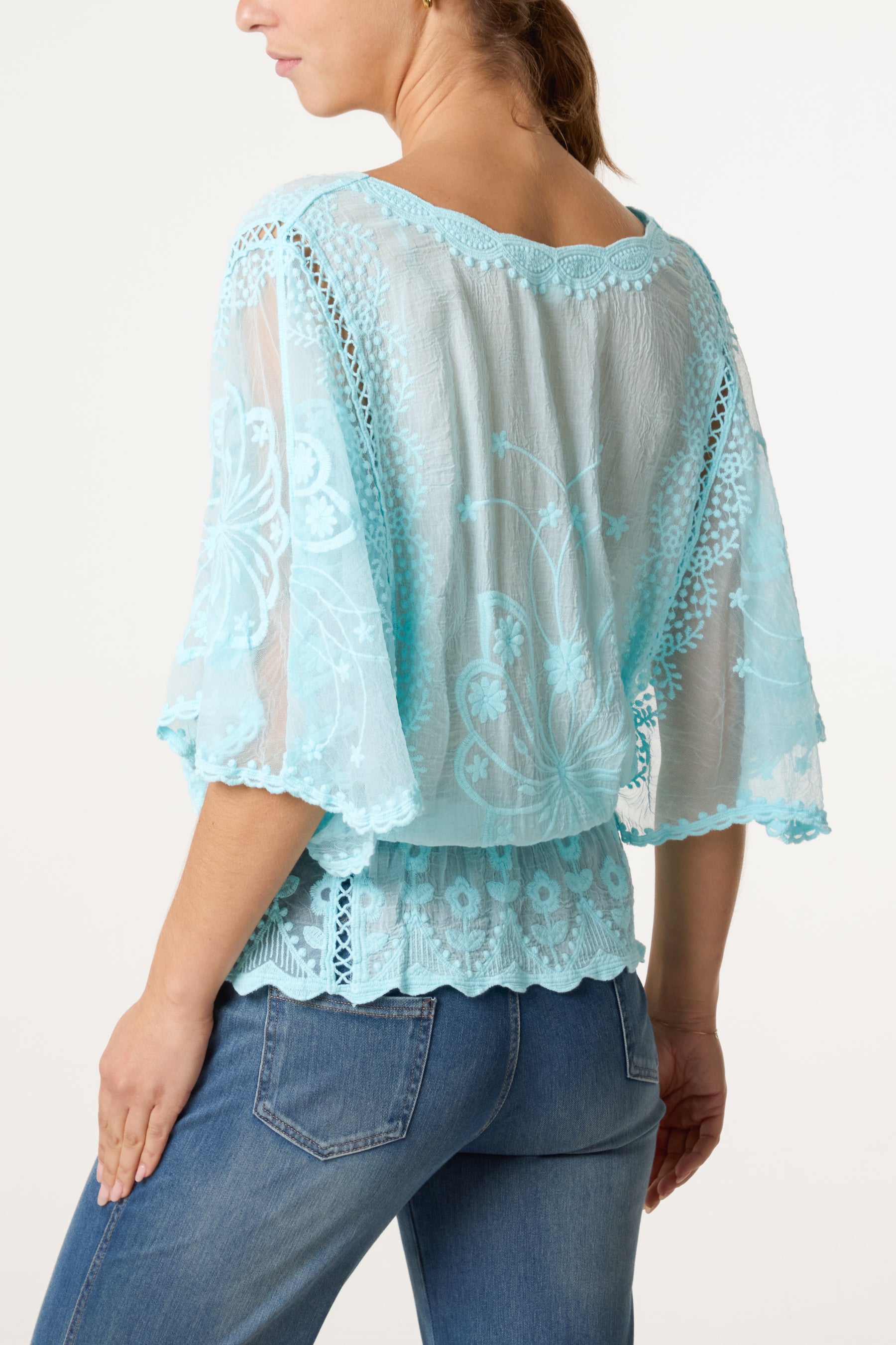 Floral Lace Butterfly Sleeve Blouse