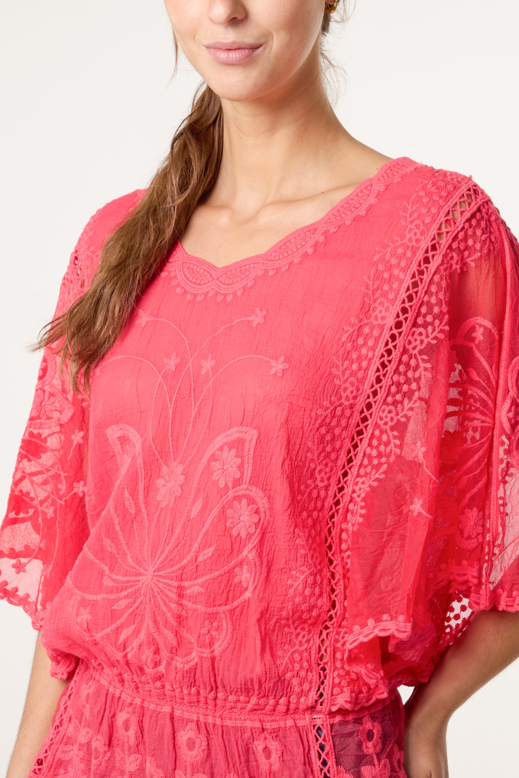 Floral Lace Butterfly Sleeve Blouse