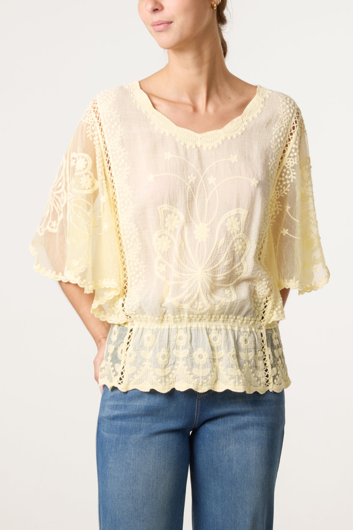 Floral Lace Butterfly Sleeve Blouse