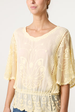 Floral Lace Butterfly Sleeve Blouse