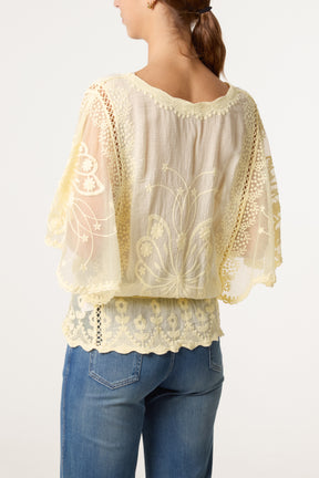 Floral Lace Butterfly Sleeve Blouse
