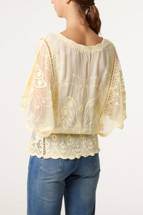 Floral Lace Butterfly Sleeve Blouse