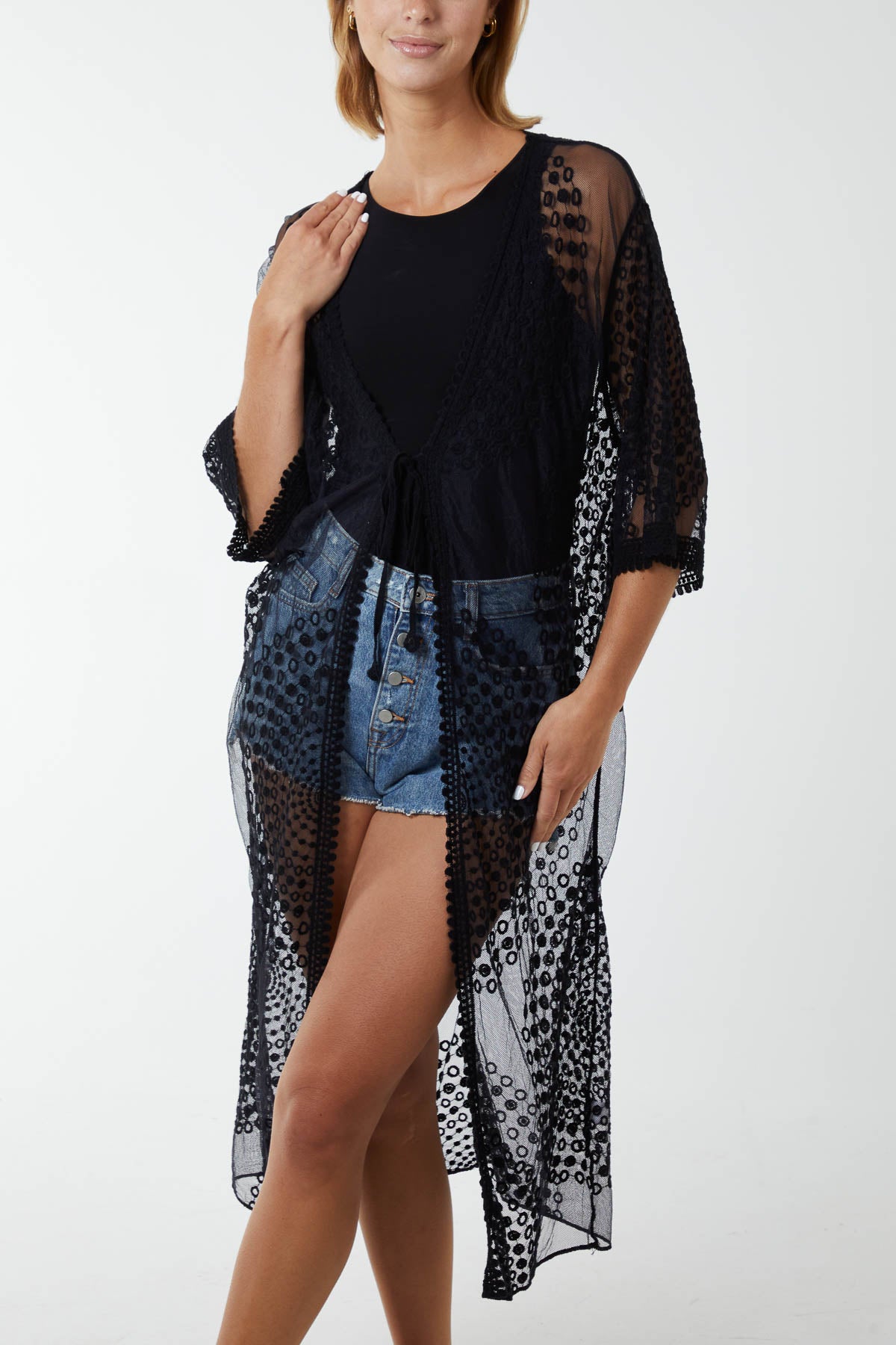 Geo Detail Lace Kimono