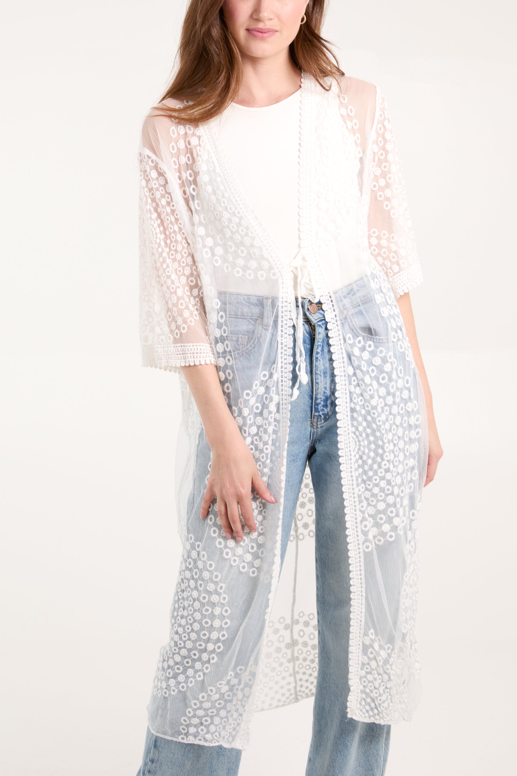 Geo Detail Lace Kimono