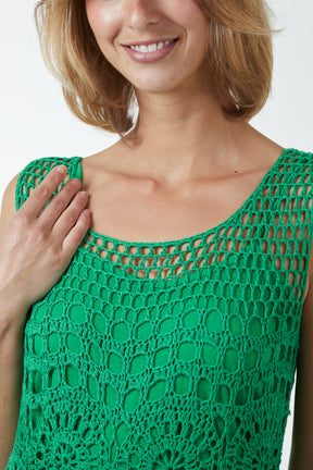 Tassel Hem Crochet Knit Sleeveless Midi Dress