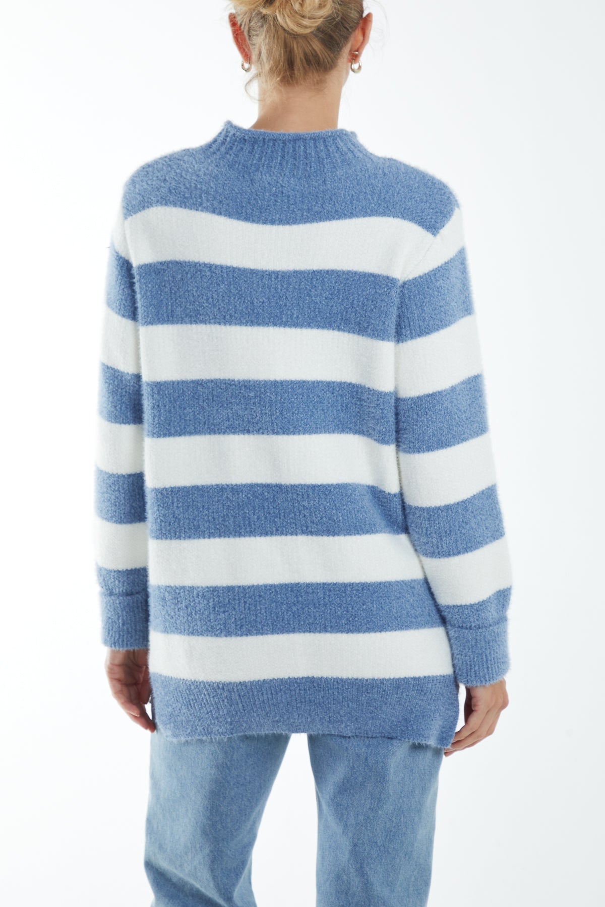 Cosy Fluffy Knit High Neck Striped Jumper