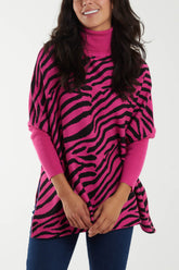 Zebra Pattern High Neck Batwing Jumper