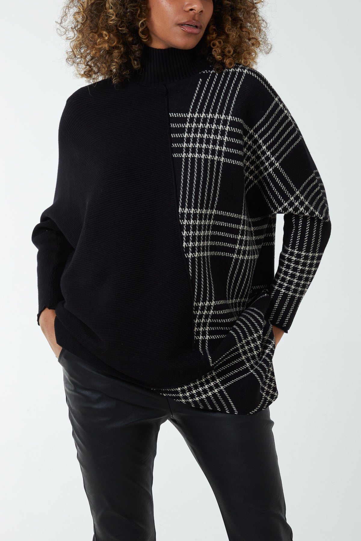 Check Detail High Neck Long Jumper