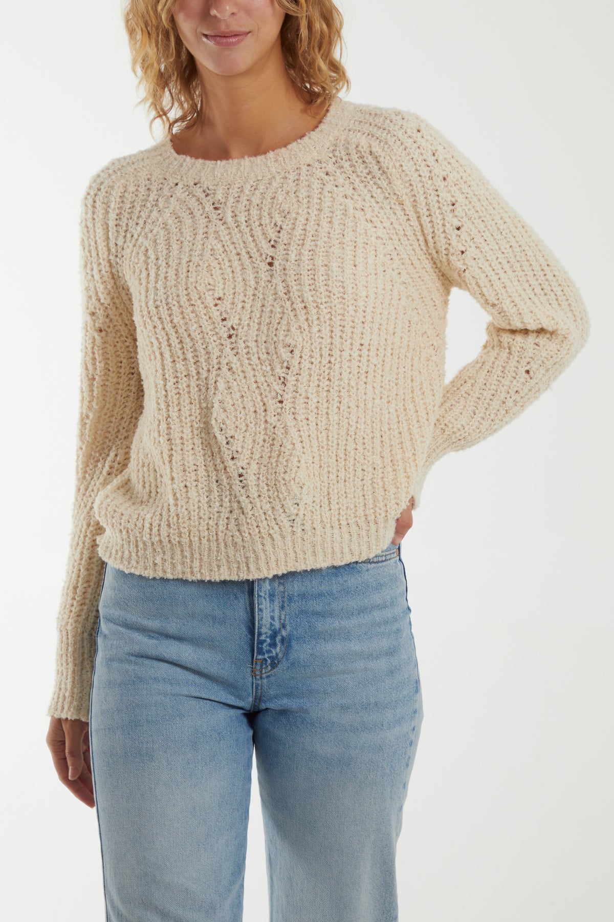 Chunky Velour Knit Pointelle Jumper
