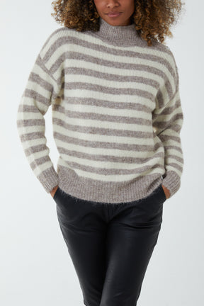 Striped Knit Diamante Pearl Shoulder Jumper