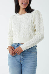 Pearl Cable Knit Cropped Jumper