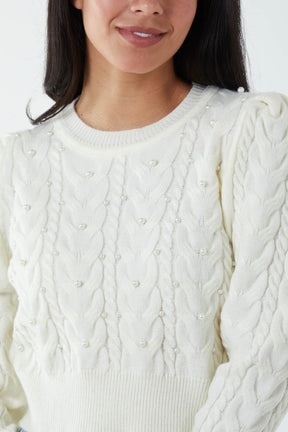 Pearl Cable Knit Cropped Jumper