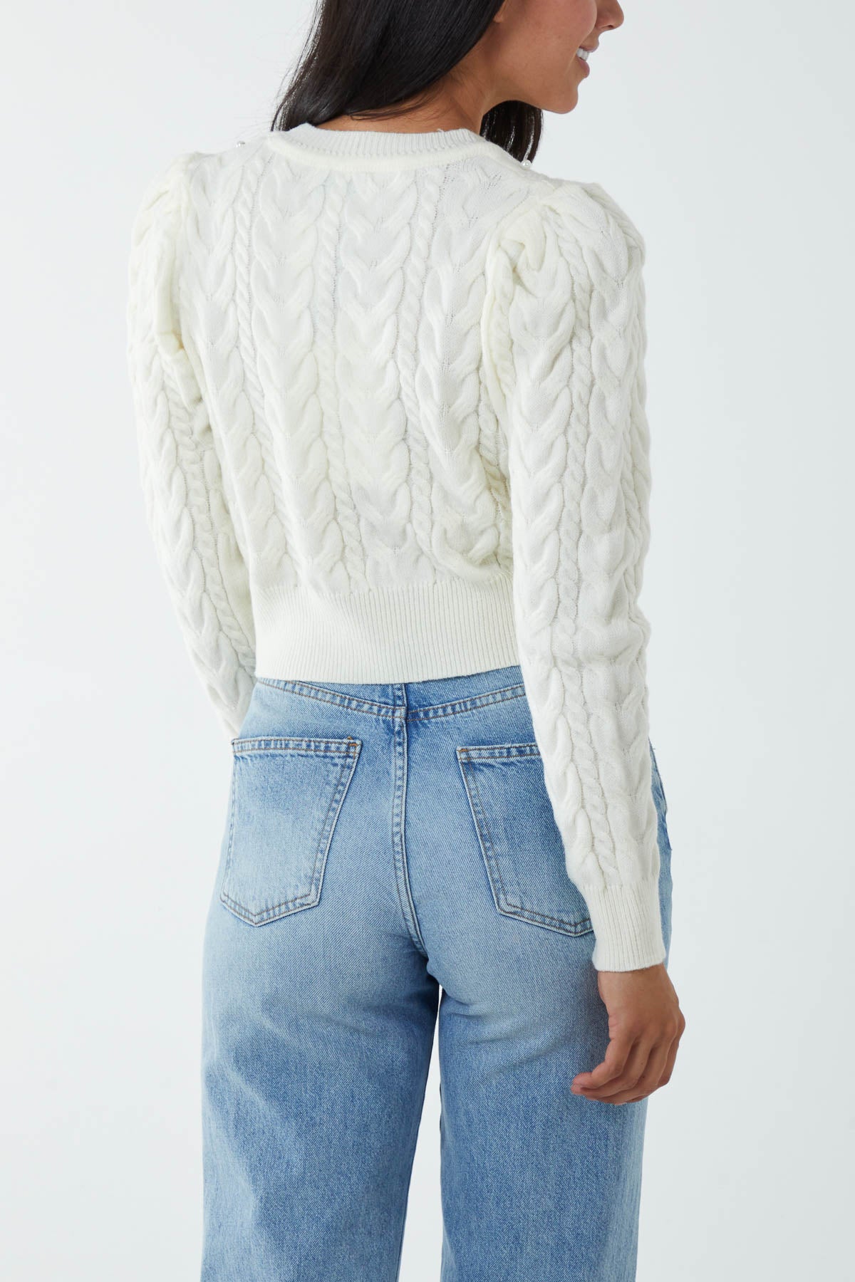 Pearl Cable Knit Cropped Jumper