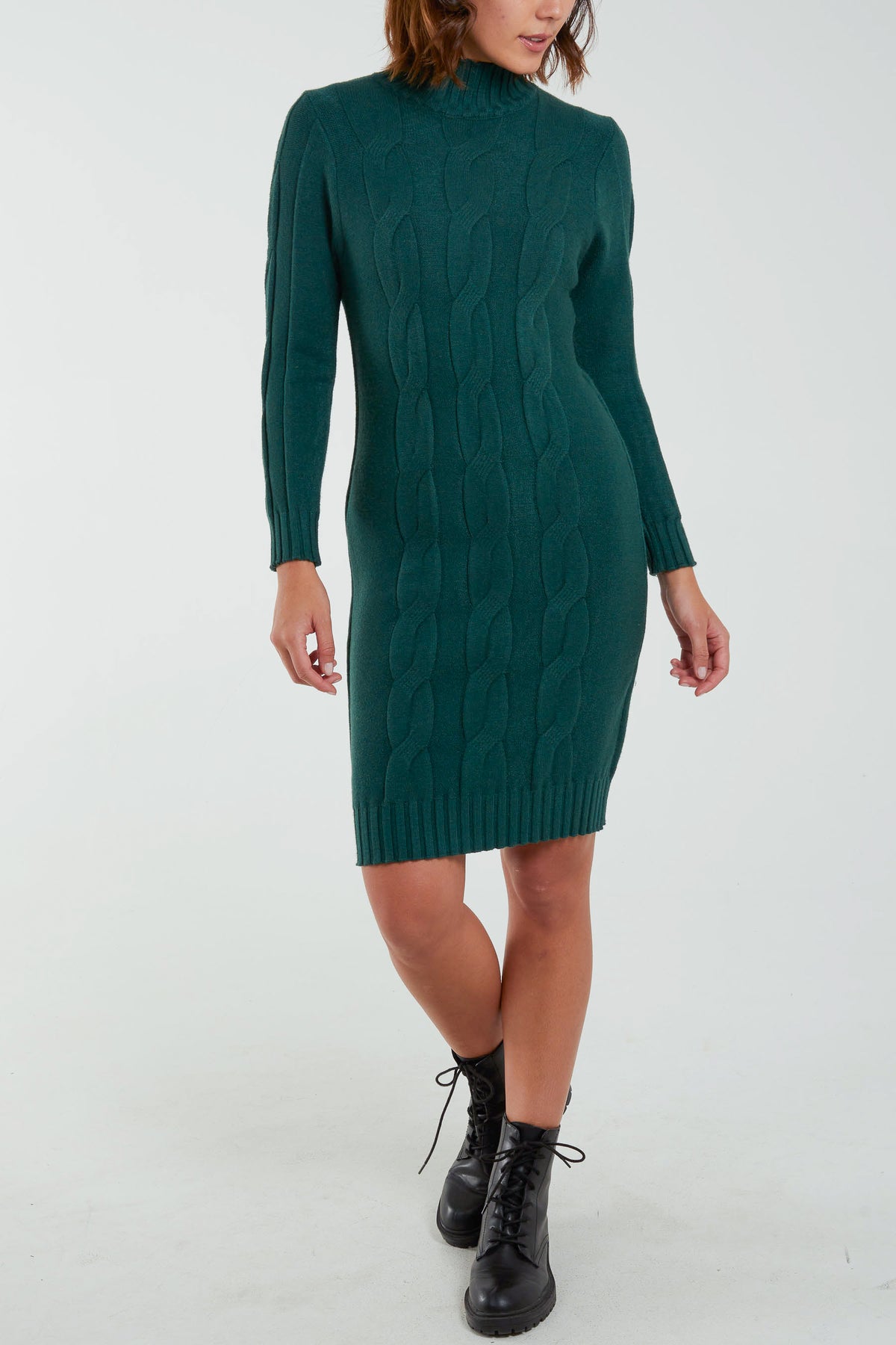 Cable Knit High Neck Jumper Dress