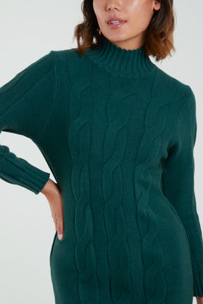 Cable Knit High Neck Jumper Dress