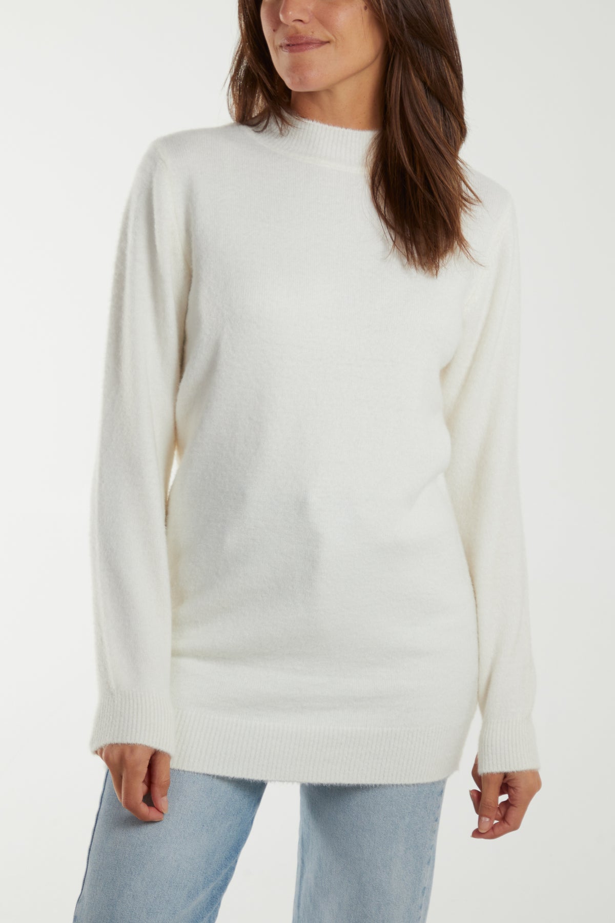 High Neck Fluffy Longline Jumper