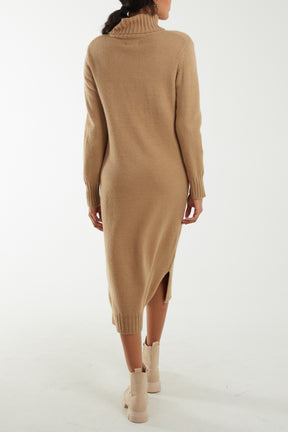 Knit Roll Neck Midi Jumper Dress