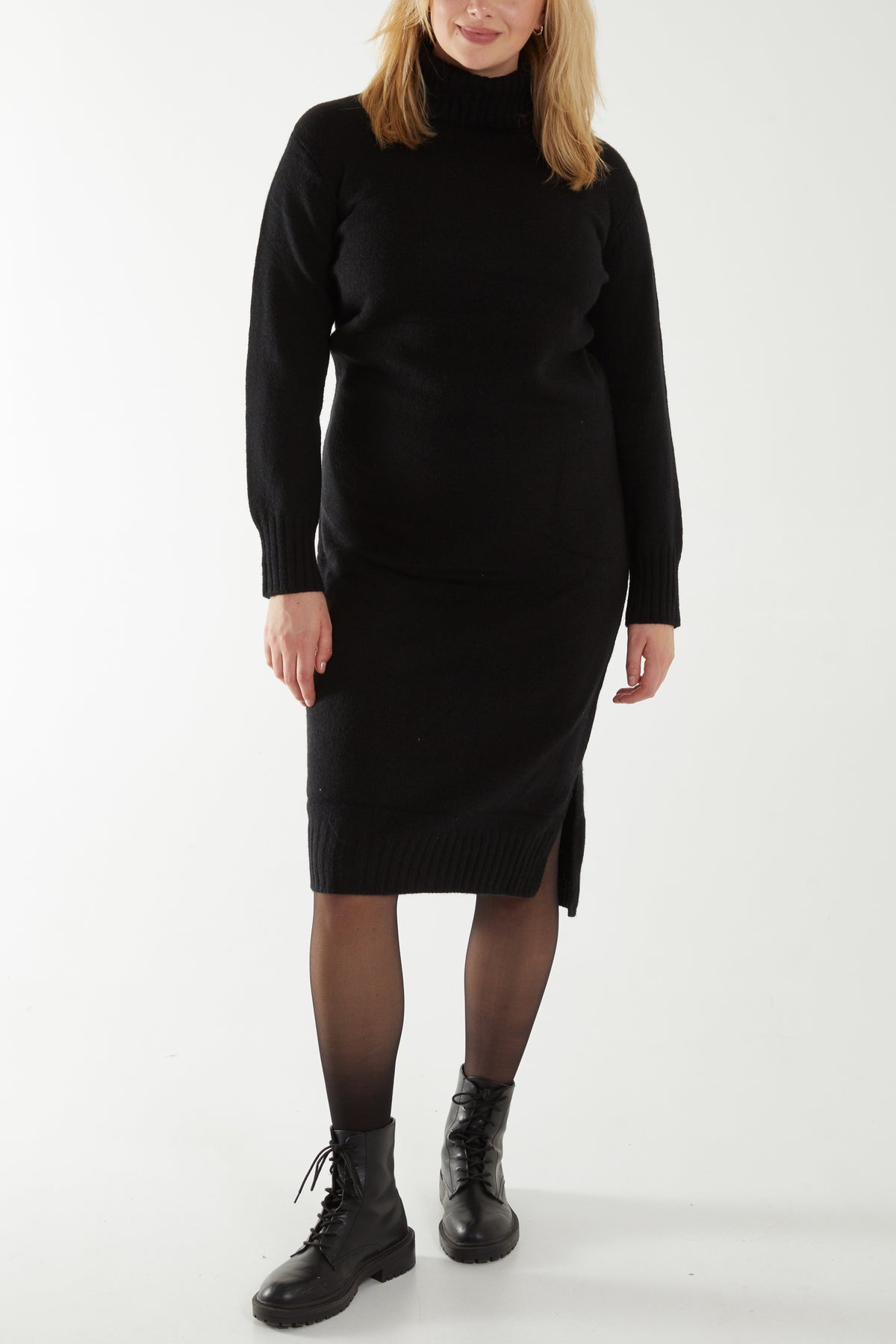 Knit Roll Neck Midi Jumper Dress