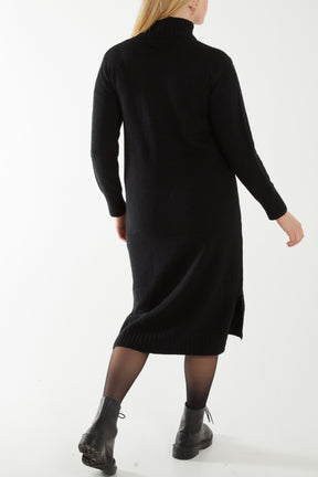 Knit Roll Neck Midi Jumper Dress