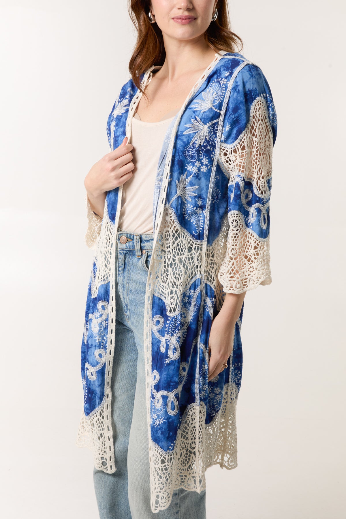 Leaf Embroidery Crochet Kimono