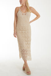 Geo Crochet Strappy Maxi Dress