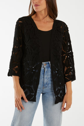Floral Crochet 3/4 Sleeve Cardigan