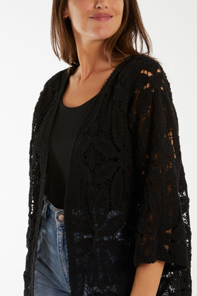 Floral Crochet 3/4 Sleeve Cardigan