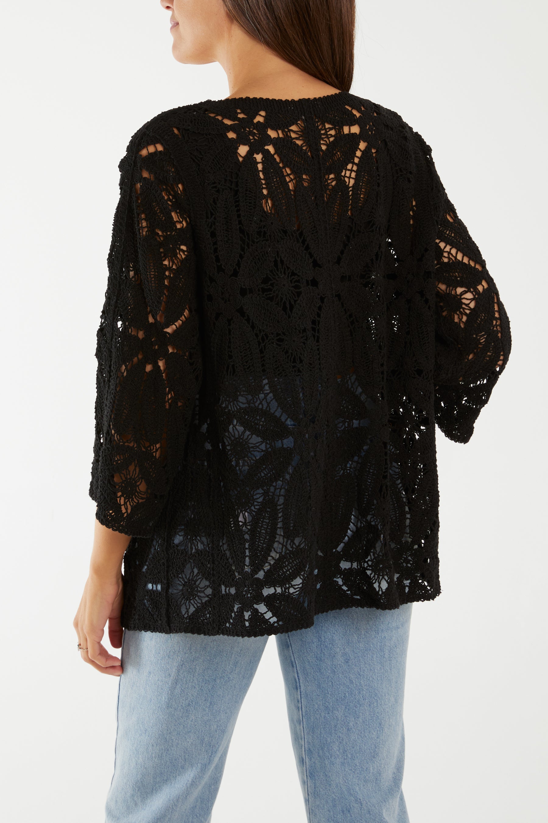 Floral Crochet 3/4 Sleeve Cardigan
